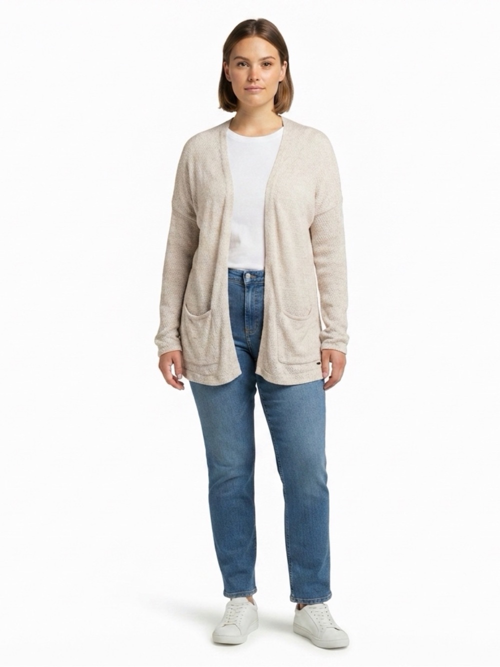 Garage Women’s XS/S Beige Open Front Knit Cardigan Pockets Long Sleeve